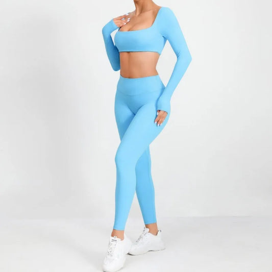 Cralom Seamless Yoga Set: Booty Lifting Leggings & Long Sleeve Top