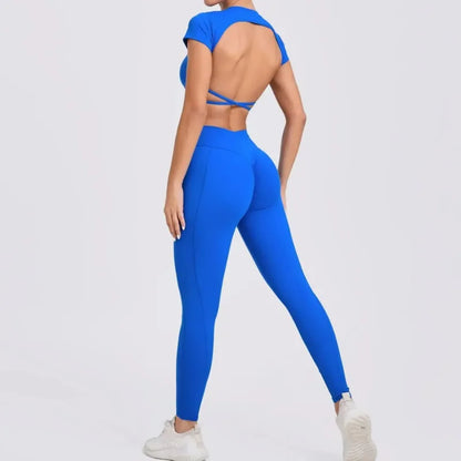 Cralom Cross Back Sports Bra Set - High Waist Leggings Gym Outfit