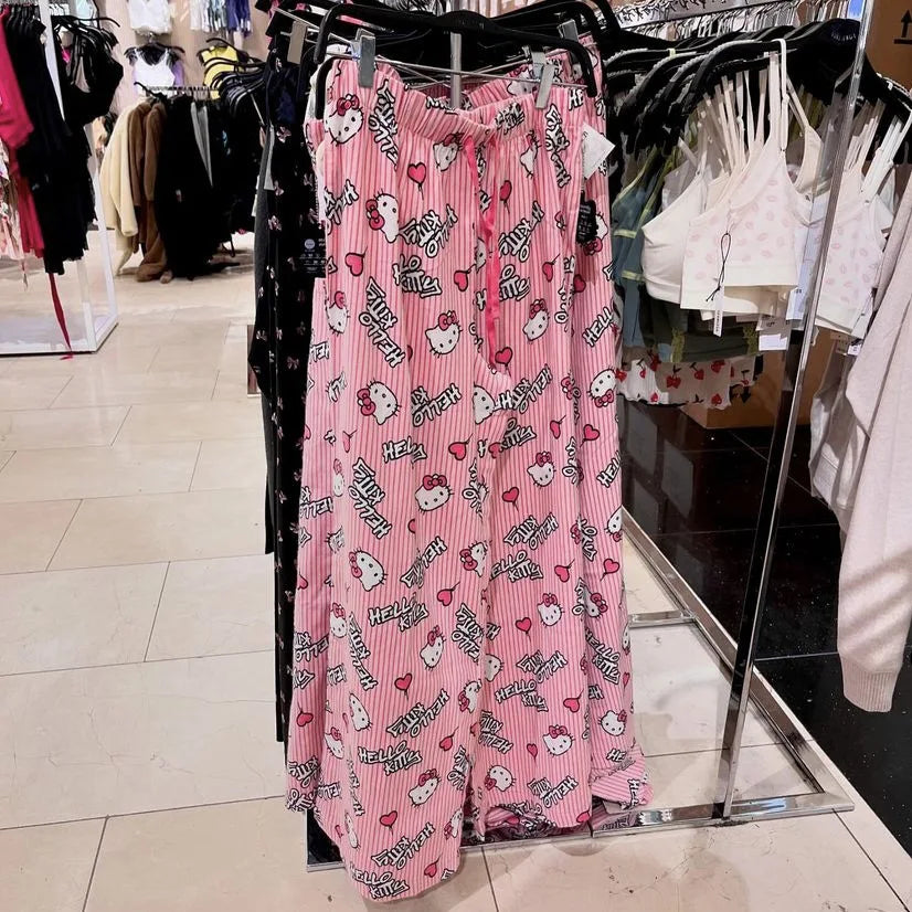 Cralom Hello Kitty Women's Loose Pink Sleep Pants