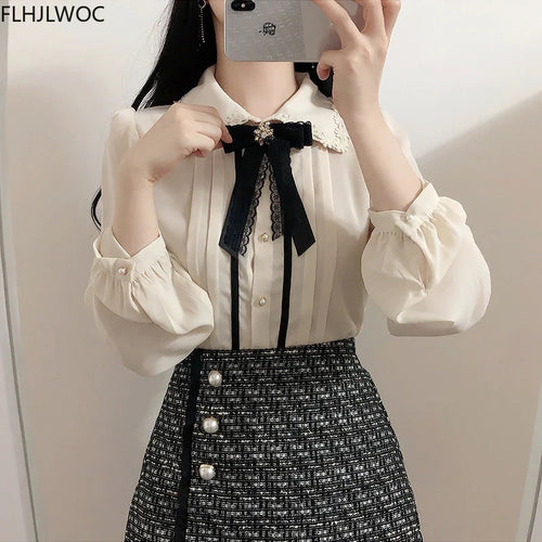 Cute Ribbon Bow Tie Top by Cralom - Preppy Vintage Style Blouse
