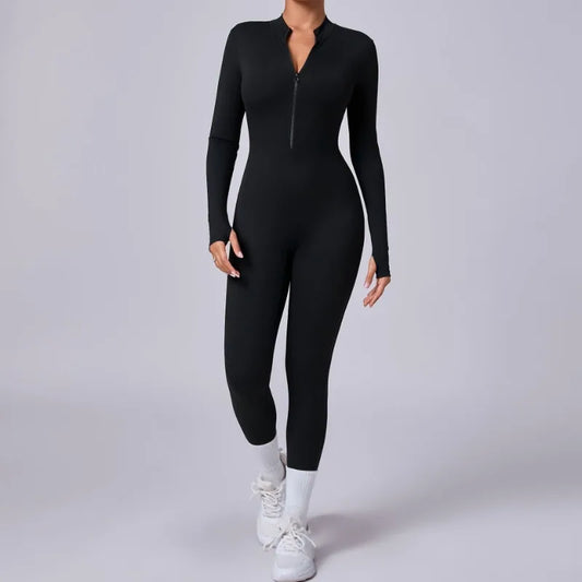 Cralom Seamless Front Zip Yoga Bodysuit, Hip-Lifting Jumpsuit for Fitness & Gym