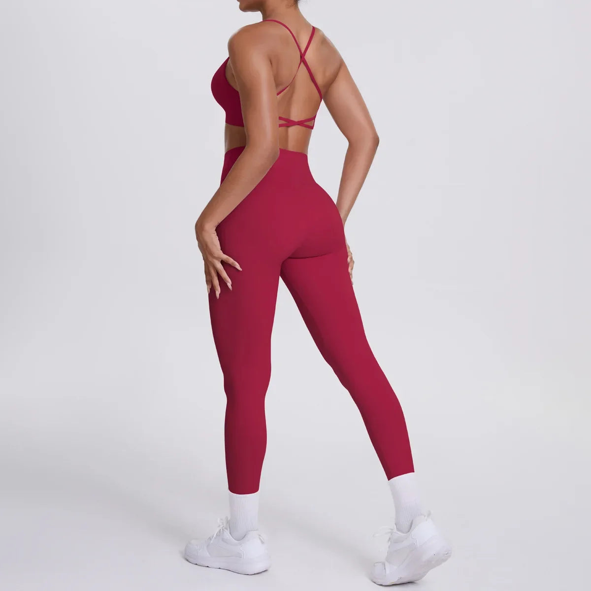 Cralom Seamless Yoga Set: Cross Back Sports Bra & High Waist Booty Lifting Leggings