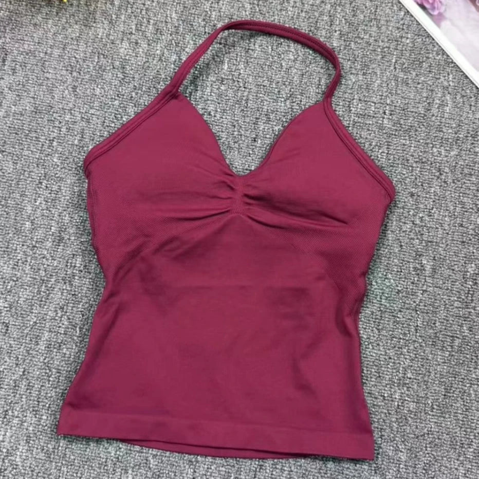 Cralom Seamless Longline Strappy Bra Tank Top with Pads for Yoga and Gym