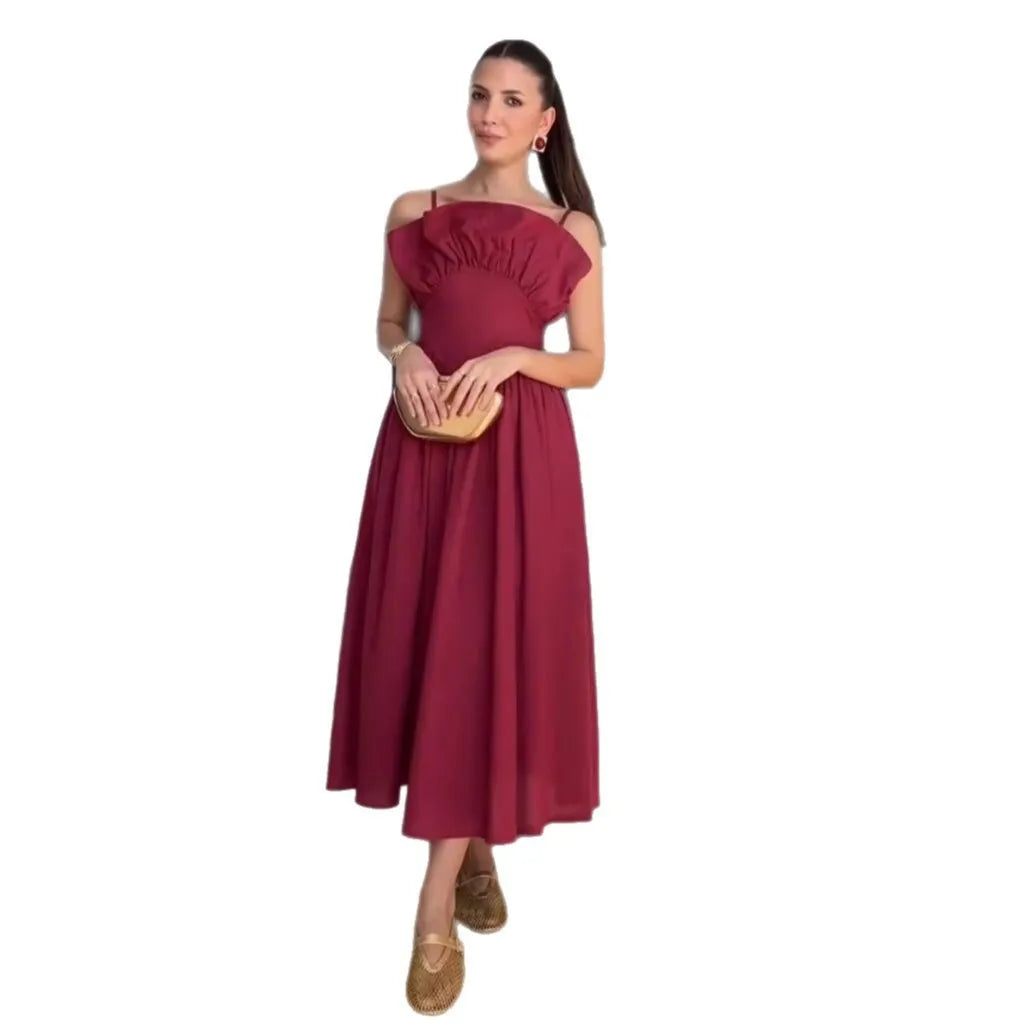 Cralom Ruffle Edge Strapless Dress Summer 2025 Slim Fit