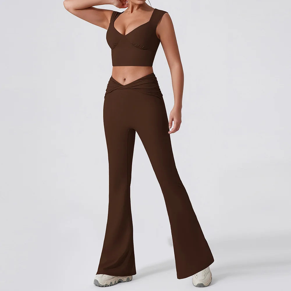 Cralom Yoga Set: Vest & Bell-bottoms Pants Fitness Suit for Women