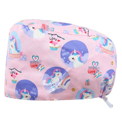Cralom Women's Cat Print Doctor Hat for Pediatrics & Veterinary Clinics