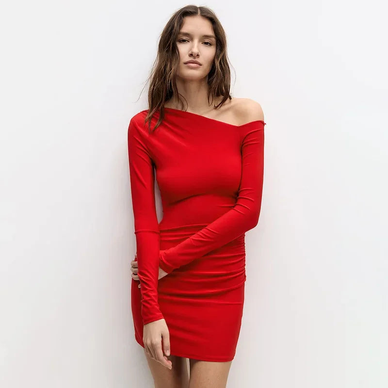 Cralom One-Shoulder Long Sleeve Bodycon Dress - 2024 Autumn Collection