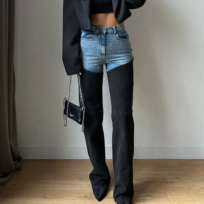 Cralom Patchwork High Waist Jeans for Women