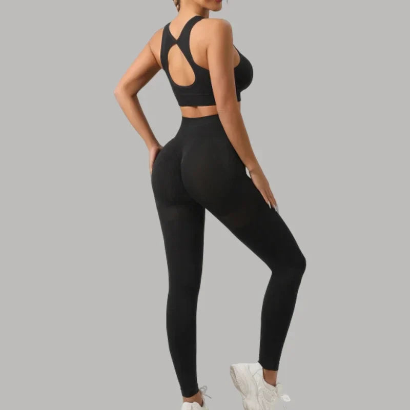 Cralom 2pcs Sport Sets: Push Up Yoga Pants & Hollow Back Gym Fitness Bra