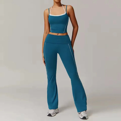 Cralom 2-Piece Gym Leggings Set: Sports Bra & Crop Top Fitness Suit