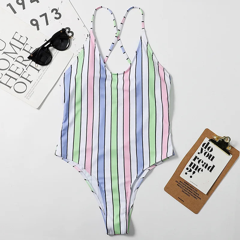 Cralom 2024 Striped One Piece Swimsuit for Women, Sexy Beachwear Monokini