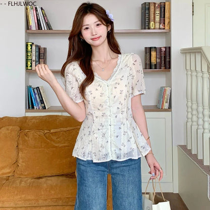 Cralom Lace-Up White Lace Peplum Top - Vintage Slim Waist Chic Blouse