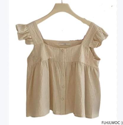 Cralom Ruffled Blouse: Retro Chic Single-Breasted Shirt for Girls