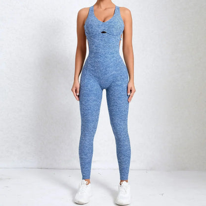 Cralom Seamless Yoga Jumpsuit for Women - Peach Hip Raise Beauty Back Dance Suit