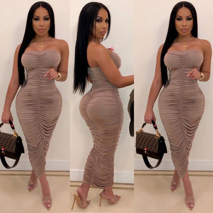 Cralom Sleeveless Bra Solid Color Pleated Dress, Slim Fit Style for Summer