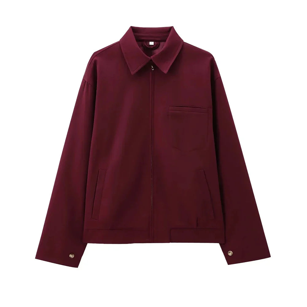 Cralom Solid Spliced Lapel Jacket Loose Fit Minimalist Chic Coat