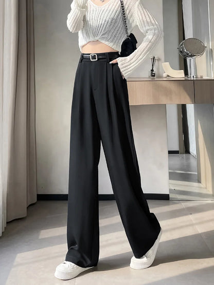 Cralom High Waist Vintage Capris: Solid Loose Fit Straight Pants