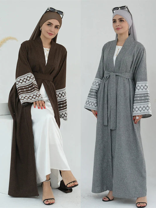 Cralom Embroidered Kimono Abaya Kaftan Dress