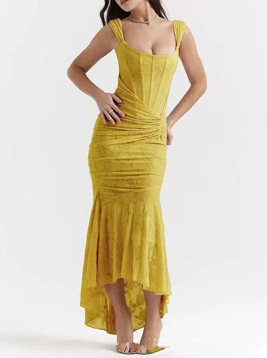 Cralom Embroidered Spaghetti Strap Midi Dress