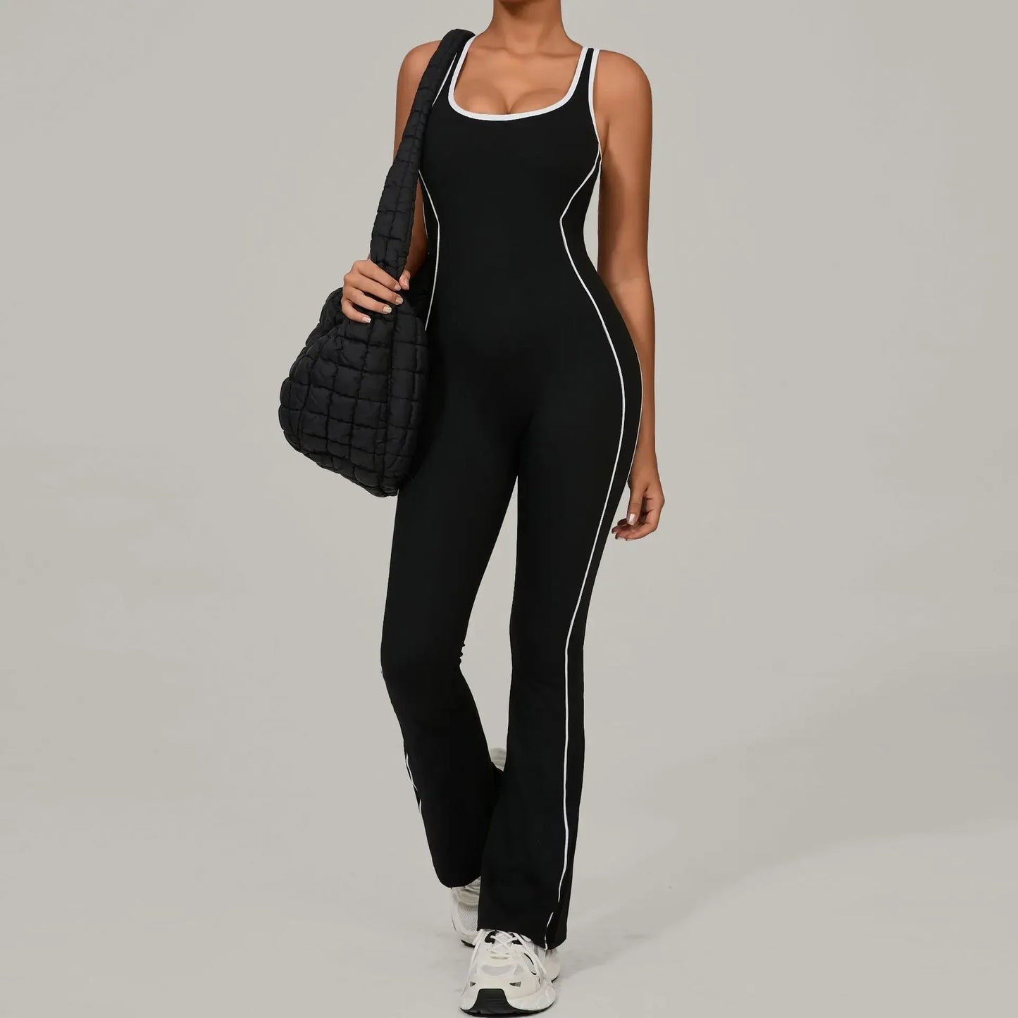 Cralom Seamless Yoga Jumpsuit: Back Hollow Butt Lifting Bootcut Bodysuit