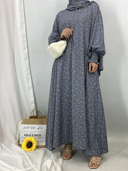 Ramadan Floral Print Abaya Hooded Kaftan by Cralom: Elegant Muslim Dress for Women