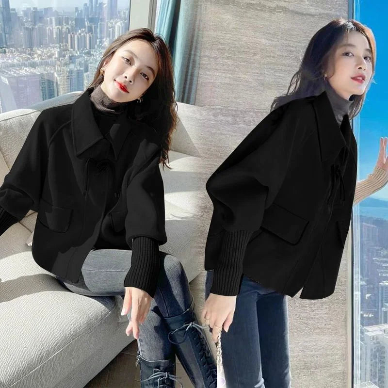 Cralom Women's 2024 Winter Tweed Cropped Coat Green Heavy Padded Warm Fashion