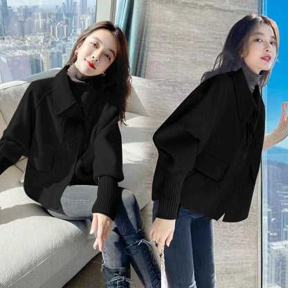 Cralom Women's 2024 Winter Tweed Cropped Coat Green Heavy Padded Warm Fashion
