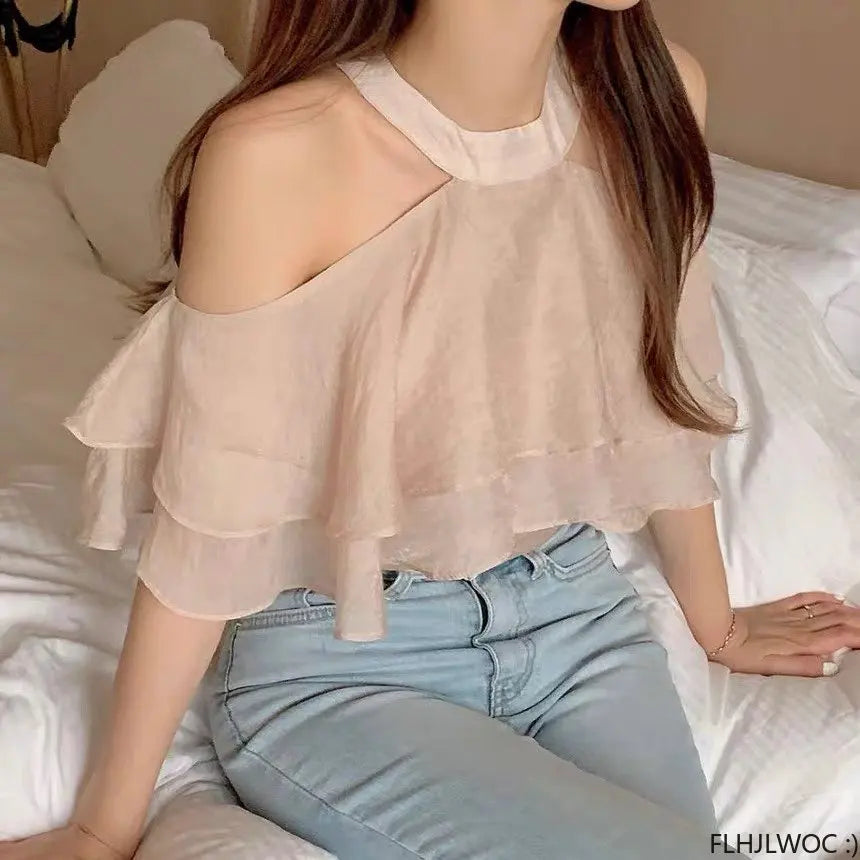 Cralom Sheer Mesh Off Shoulder Ruffle Top - Chic, Sexy, & Stylish