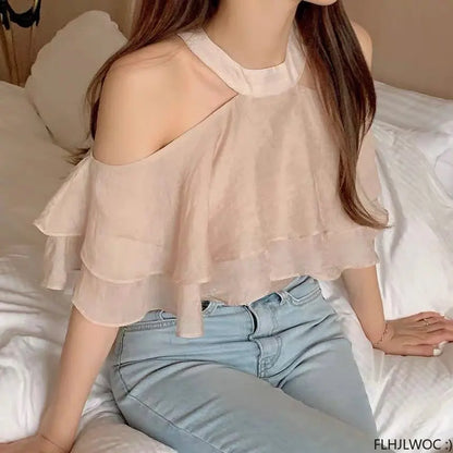Cralom Sheer Mesh Off Shoulder Ruffle Top - Chic, Sexy, & Stylish