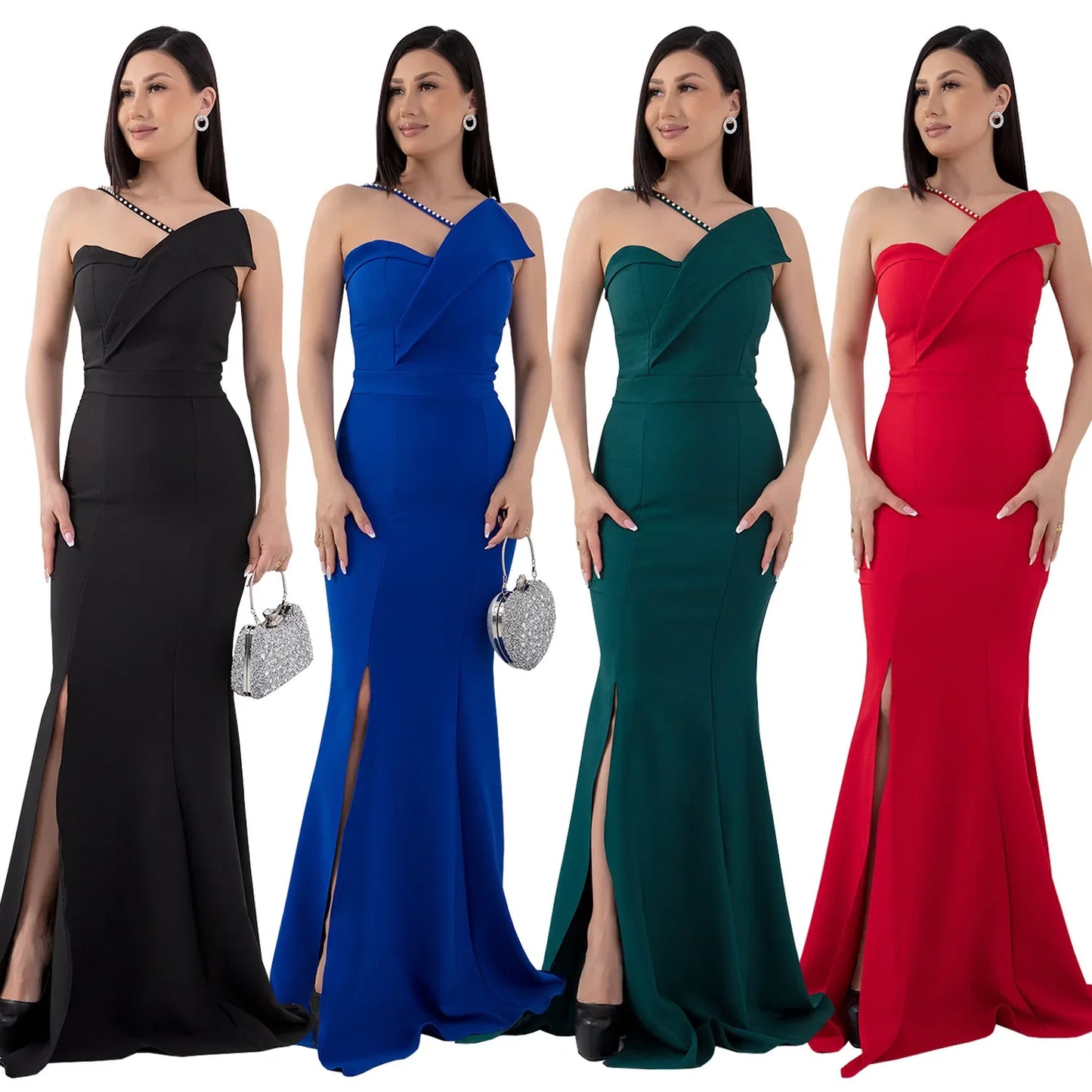 Cralom Women's Suspender Bag Arm Fish Tail Slit Dress in 2025 Summer