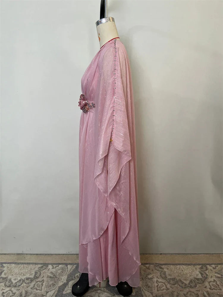 Pink Ramadan Eid Abaya by Cralom - Elegant Muslim Evening Dress for Women