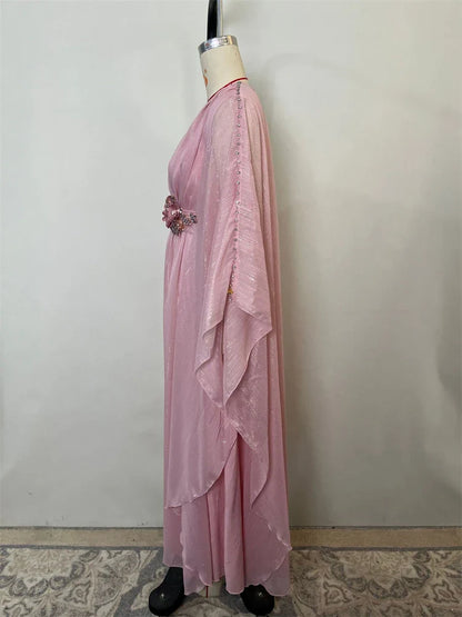 Pink Ramadan Eid Abaya by Cralom - Elegant Muslim Evening Dress for Women