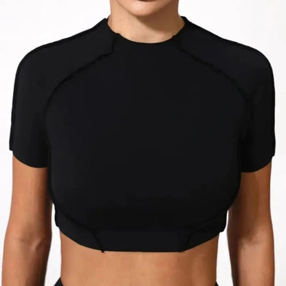 Cralom Seamless Yoga Slimming Top Short Sleeve High Elasticity Gym Fitness Shirt