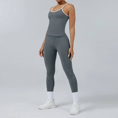 Cralom Yoga Set: Backless Sports Vest & Quick-Dry Leggings for Gym & Pilates