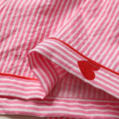 Cralom Pink Heart Print Pajama Set: Short Sleeve Top, Elastic Shorts Homewear
