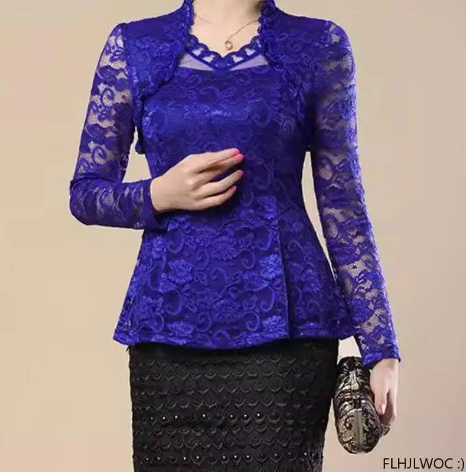 Cralom Vintage Lace Peplum Top Blouse Girls Retro Japan Style Mesh Shirt