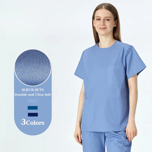 Cralom Women's Crew Neck Scrub Set - 3 Pocket Solid Workwear
