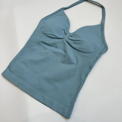 Cralom Seamless Longline Strappy Bra Tank Top with Pads for Yoga and Gym