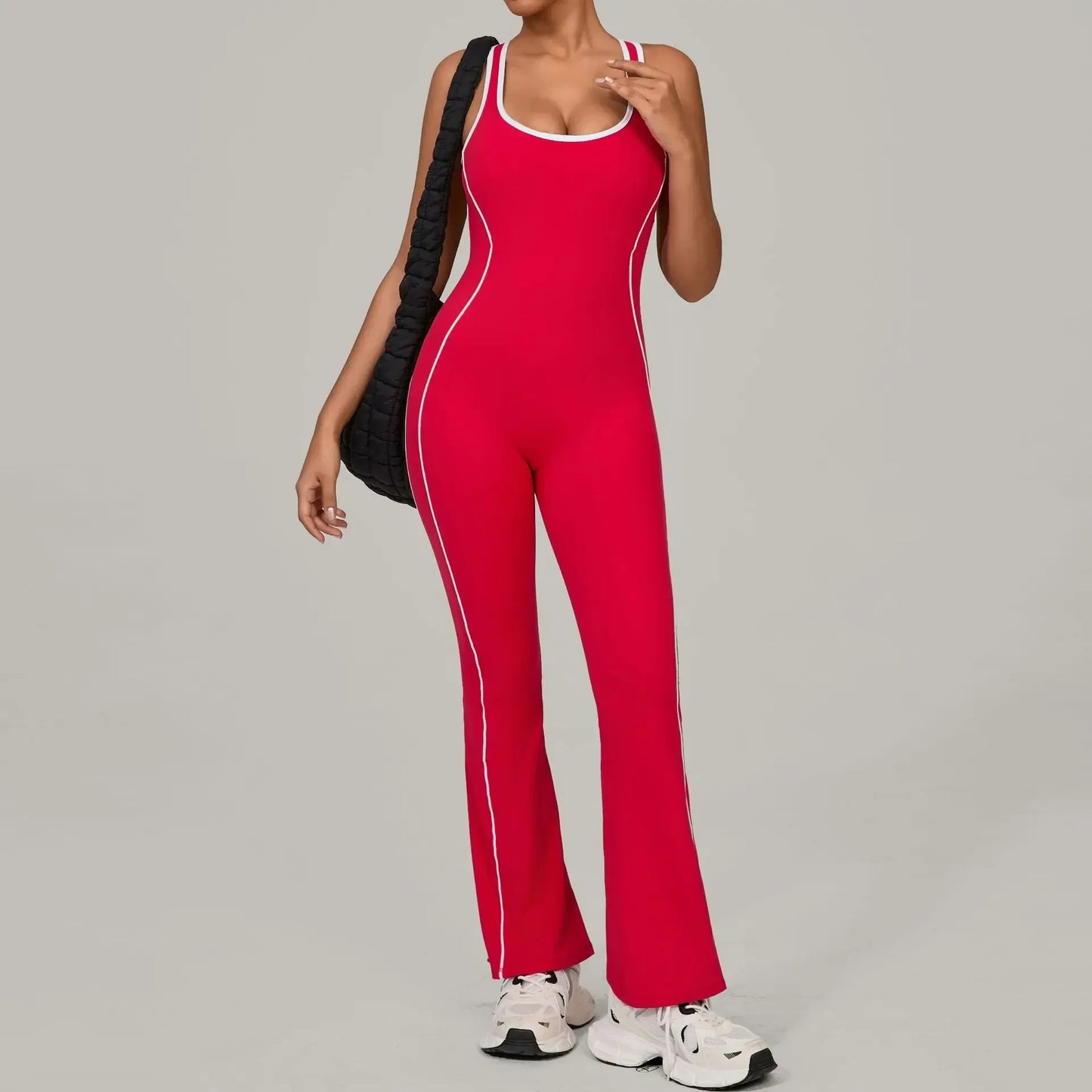 Cralom Seamless Yoga Jumpsuit: Back Hollow Butt Lifting Bootcut Bodysuit