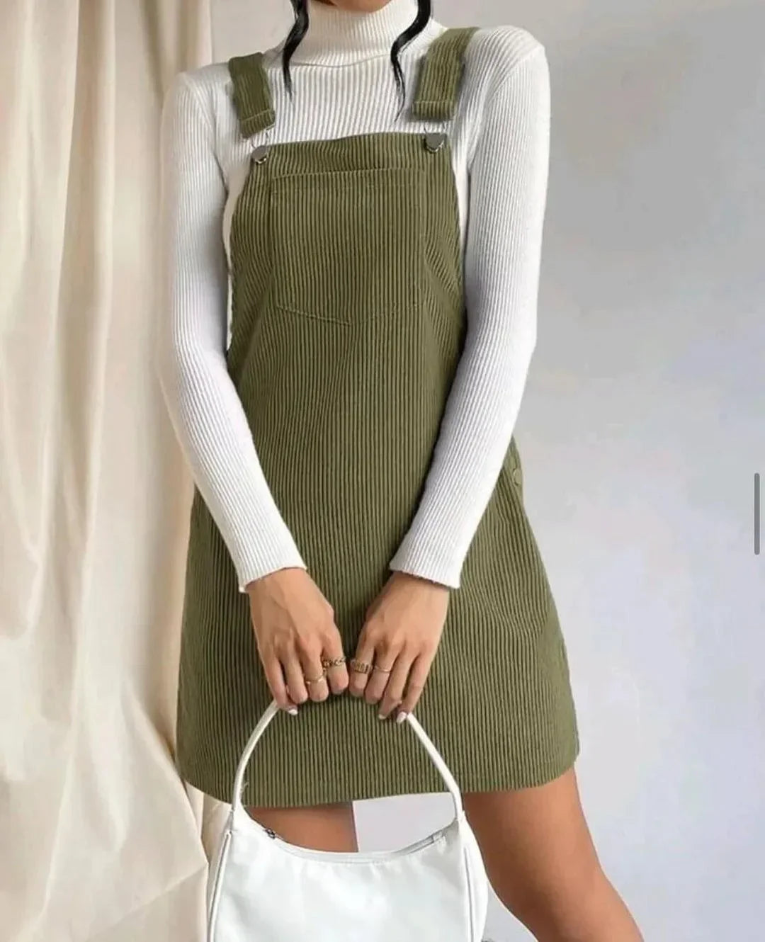 Cralom Corduroy Strap Dress Women's Loose Solid Color Skirt