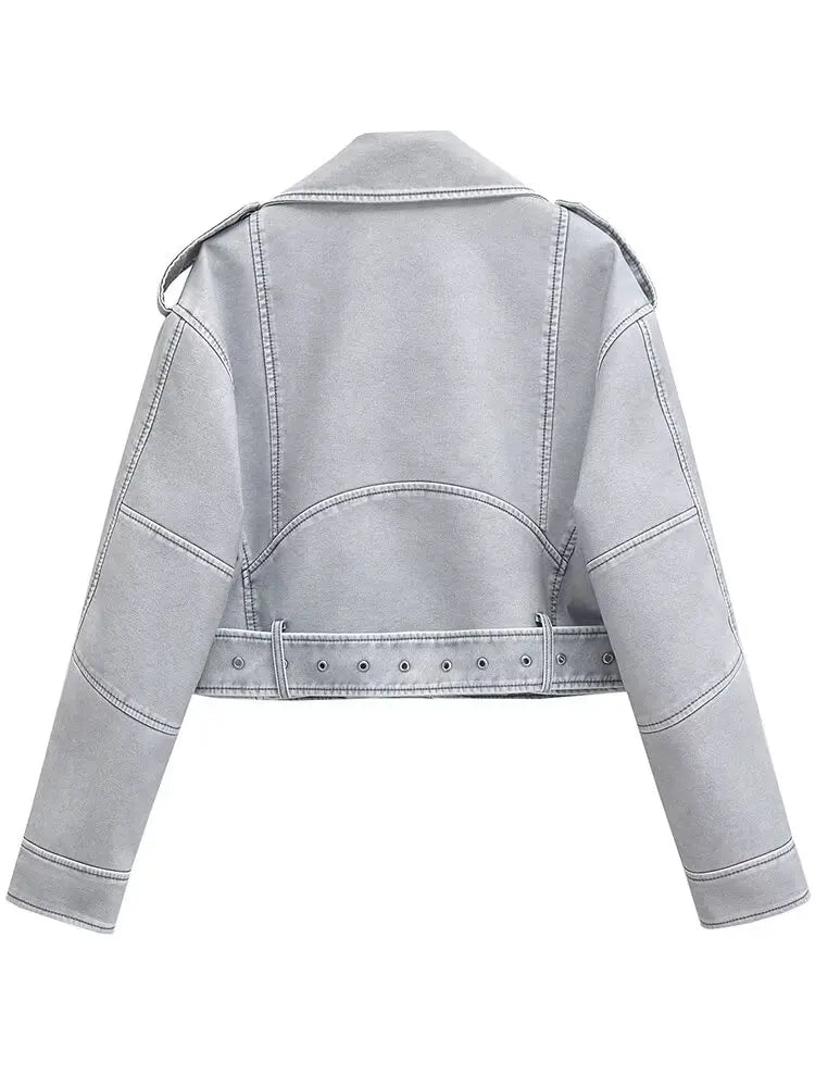 Cralom Women's Faux Leather Zipper Jacket