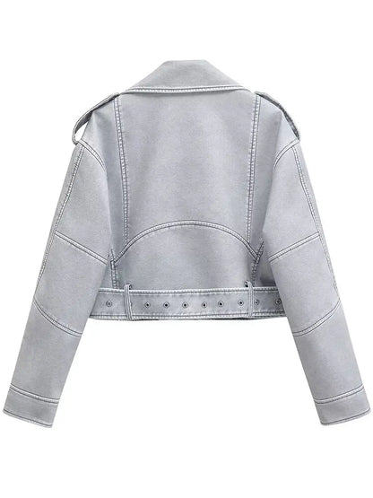 Cralom Women's Faux Leather Zipper Jacket