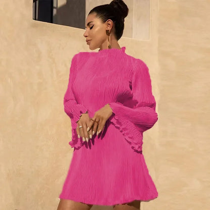 Cralom Double-layer Pleated Flared Sleeve Hip Hugging Dress