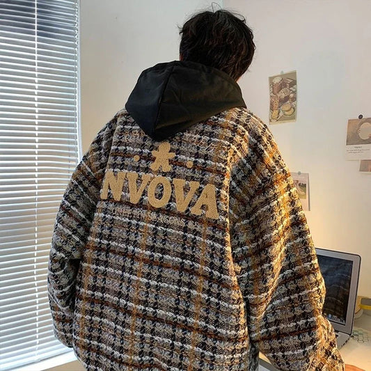 Cralom Vintage Logo Embroidery Woolen Coat Men's Harajuku Jacket