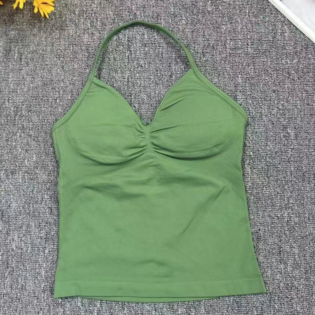 Cralom Seamless Longline Strappy Bra Tank Top with Pads for Yoga and Gym