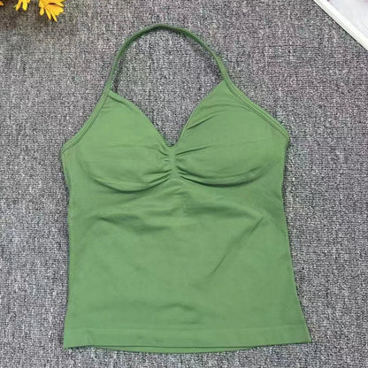Cralom Seamless Longline Strappy Bra Tank Top with Pads for Yoga and Gym