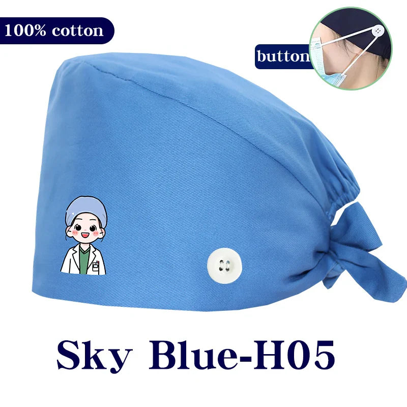 Cralom Cartoon Printed Surgical Scrub Caps for Medical & Pet Grooming Pros