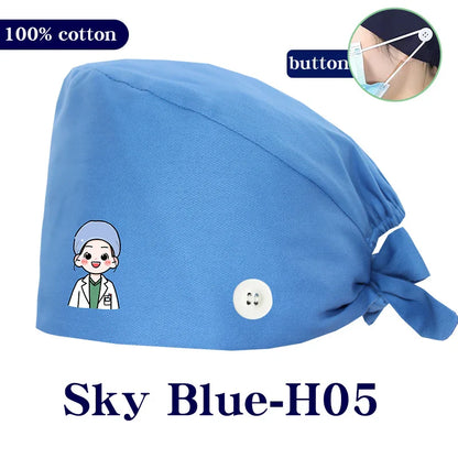 Cralom Cartoon Printed Surgical Scrub Caps for Medical & Pet Grooming Pros