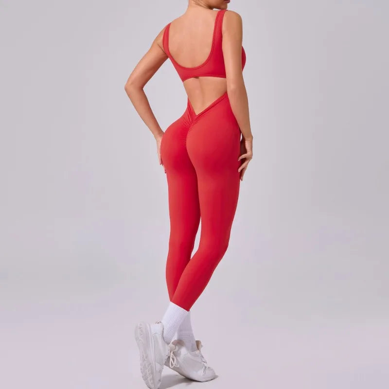 Cralom Yoga Jumpsuit: Seamless Beauty Back Fitness One-piece Leggings for Women