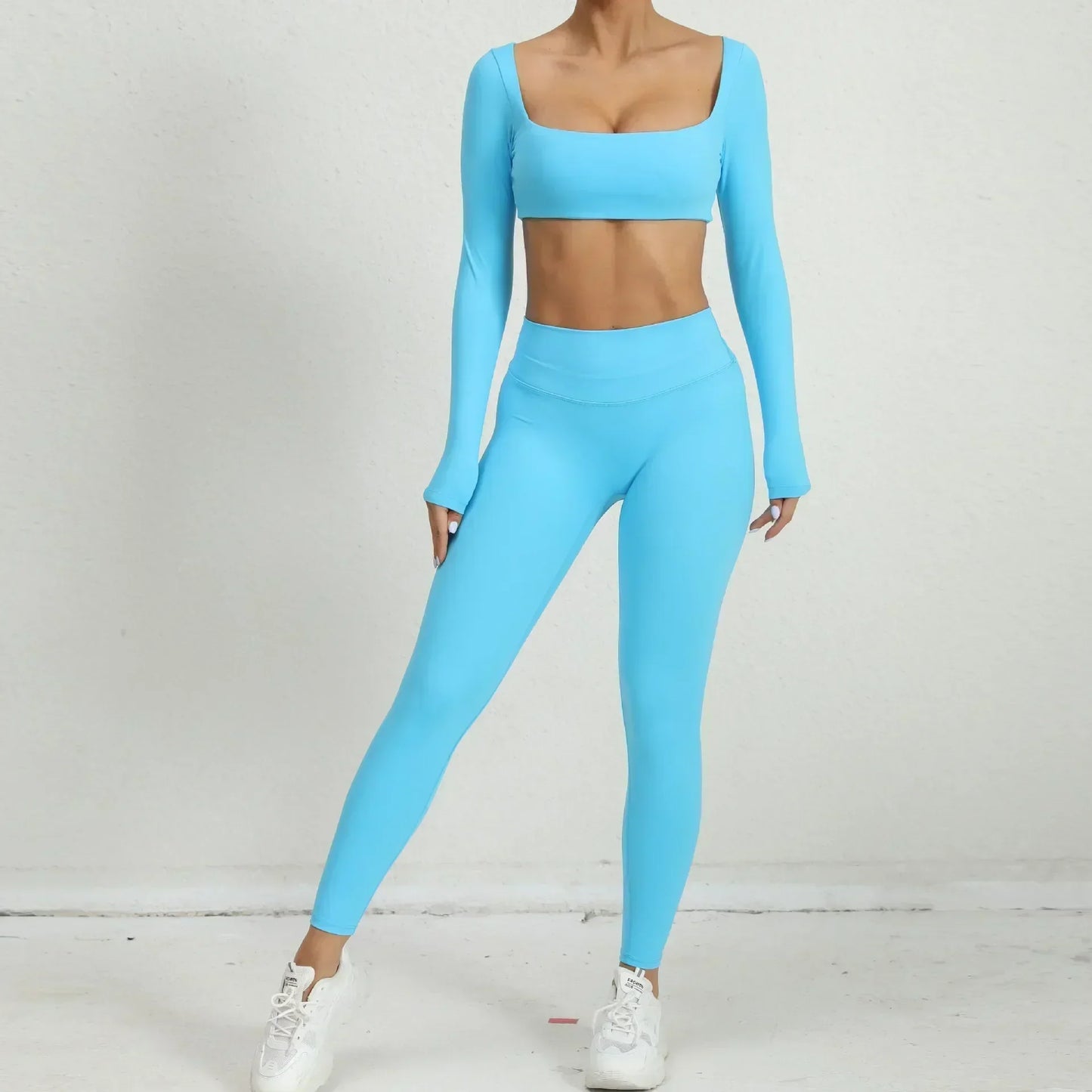 Cralom Seamless Yoga Set: Booty Lifting Leggings & Long Sleeve Top